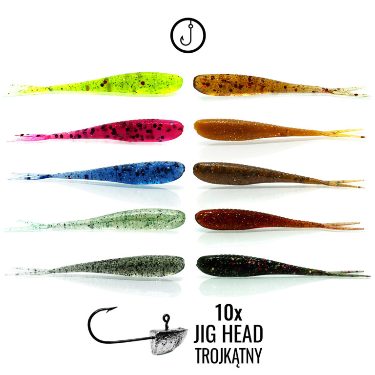 ZESTAW 50x JASKÓŁKA HUSK 5,7cm + 10x JIG TRÓJKĄTNY H6 2-4g (1)